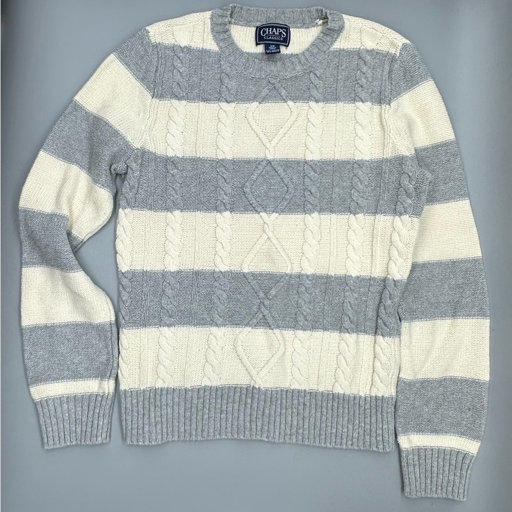 Chaps by Ralph Lauren Woman's Classic Striped Cable Knit Pullover Sweater